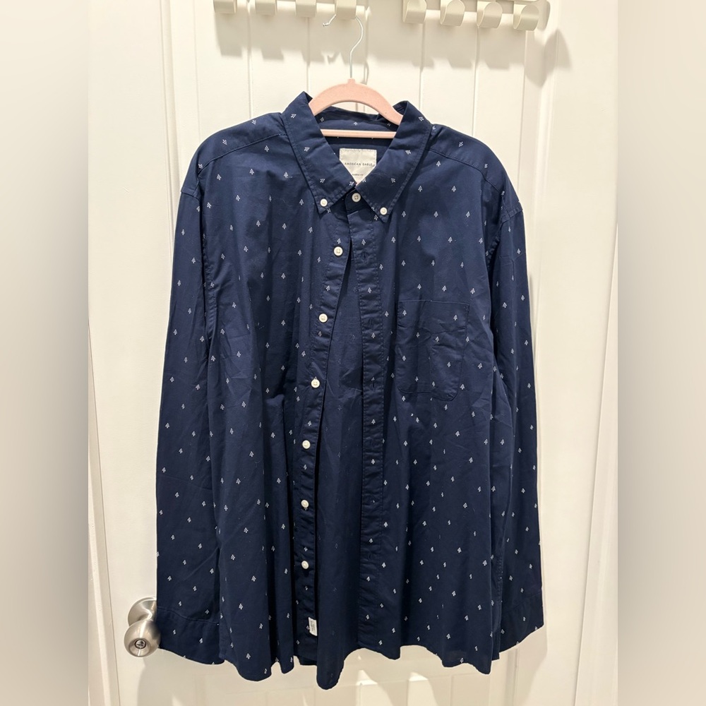 American Eagle Outfitters Dark Blue Shirt with White Accents